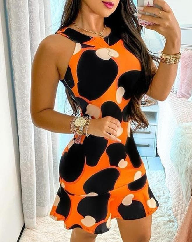 Vestidos femininos 2025 verão nova moda colorblock sem mangas em torno do pesco